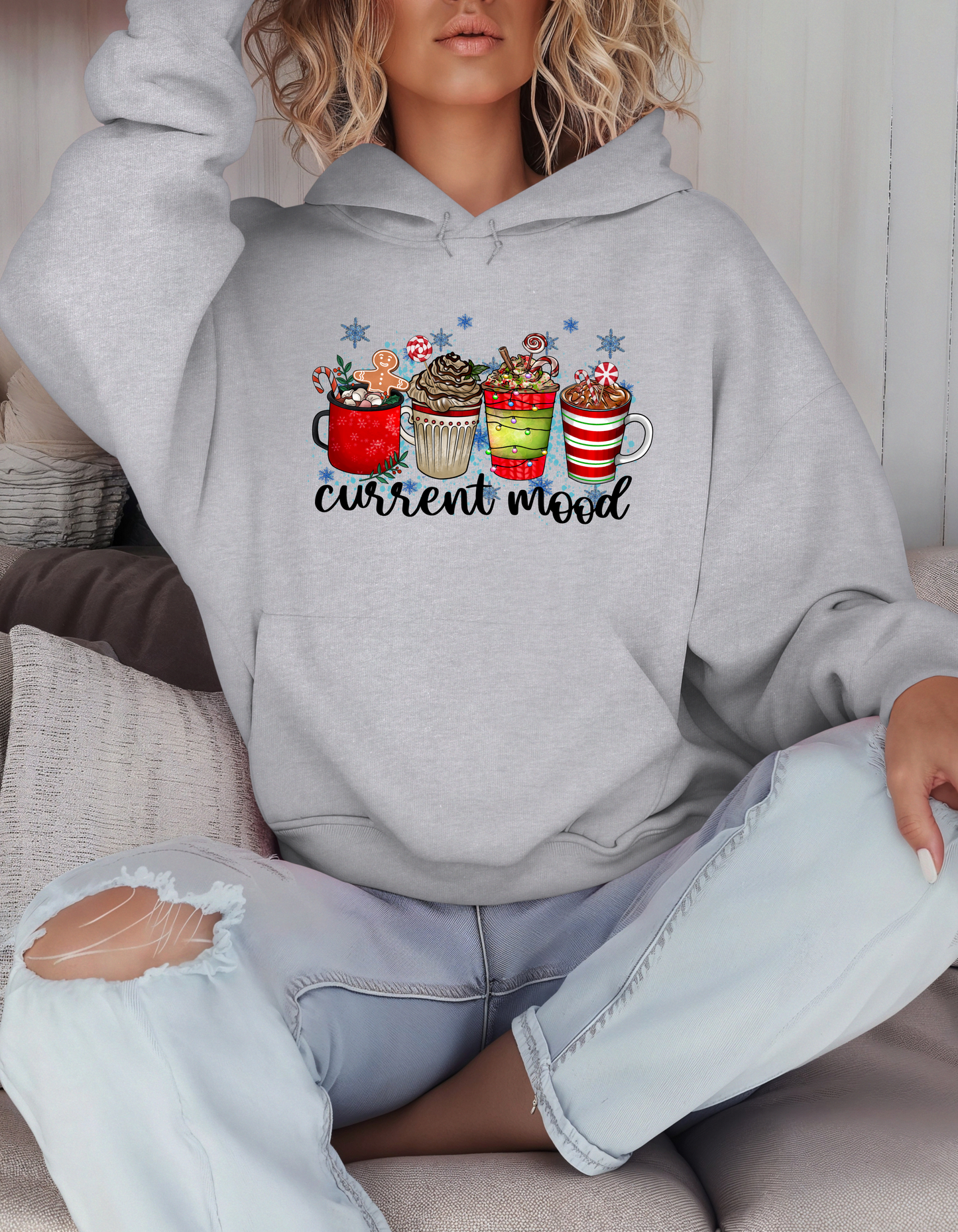 Current Mood Christmas Sweatshirt for Coffee Lovers Cozy Hoodie-Perfect Gift Idea for Mom Holiday Party Sweater