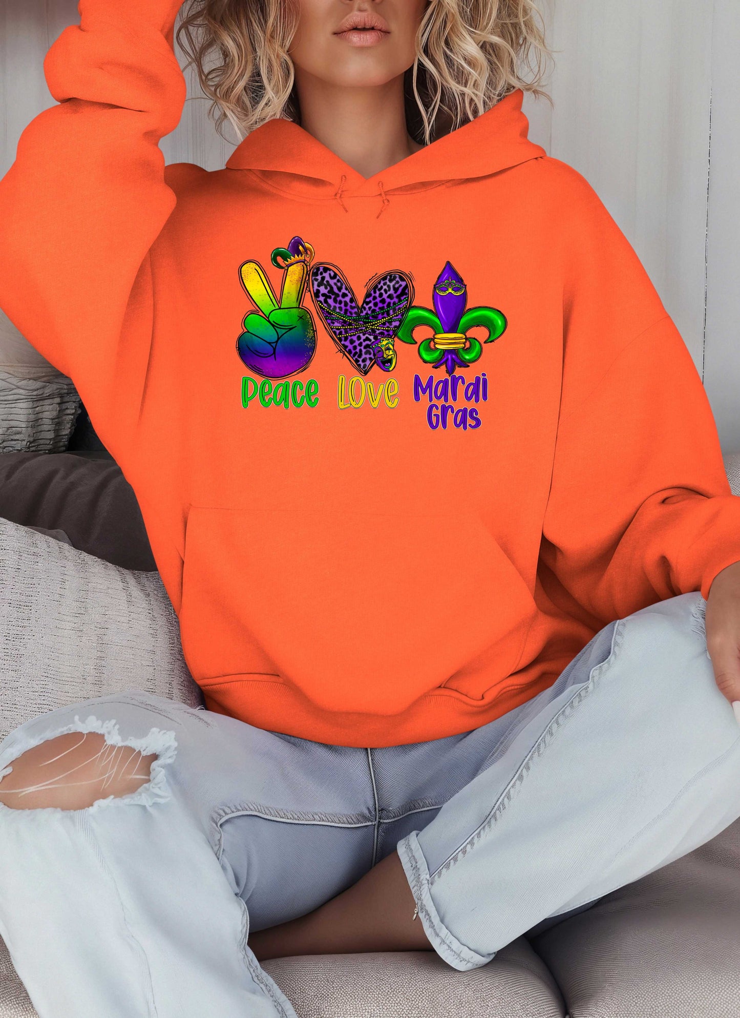 Peace Love Mardi Gras Hoodie-Perfect for New Orleans Carnival Parade & Festival