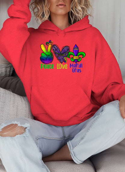 Peace Love Mardi Gras Hoodie-Perfect for New Orleans Carnival Parade & Festival