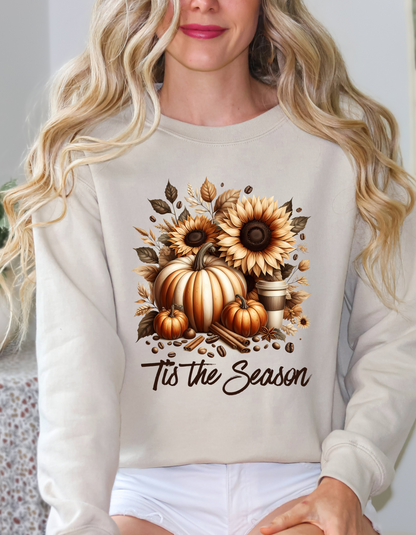 Tis the Season Hoodie-Perfect Thanksgiving Sweatshirt for Mom Fall Vibes Sweater with Pumpkin and Floral Design