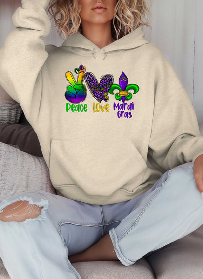 Peace Love Mardi Gras Hoodie-Perfect for New Orleans Carnival Parade & Festival