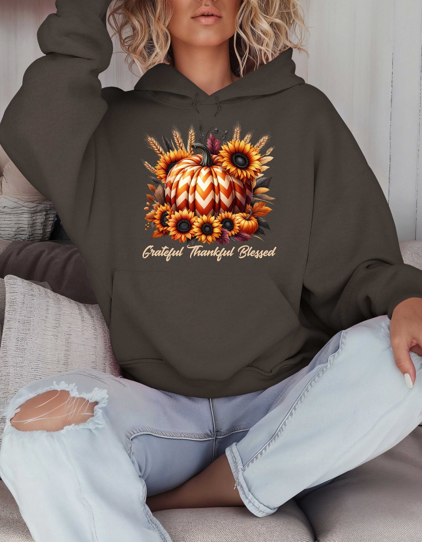 Fall Grateful Thankful Blessed Pumpkin Hoodie Perfect for Thanksgiving Festivities or Any Autumn Occasions