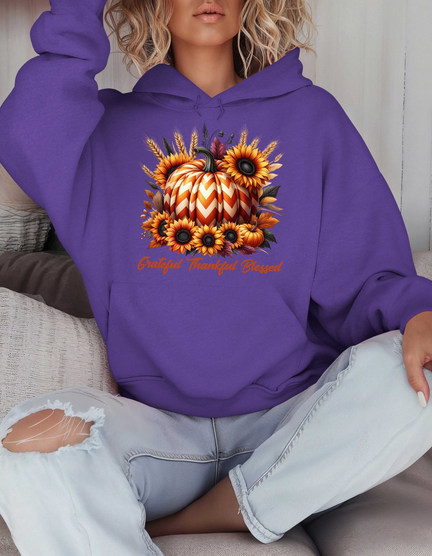 Fall Grateful Thankful Blessed Pumpkin Hoodie Perfect for Thanksgiving Festivities or Any Autumn Occasions