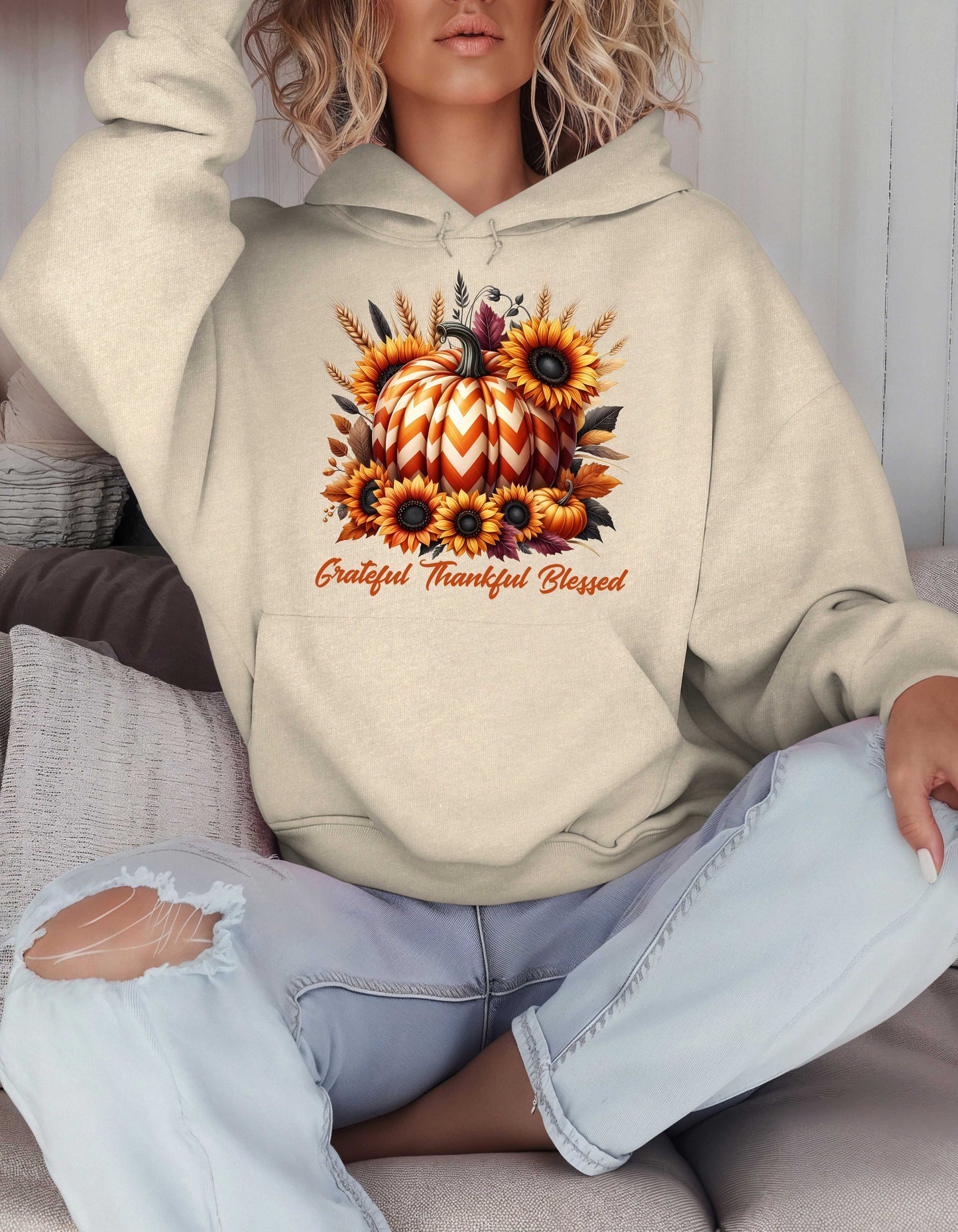 Fall Grateful Thankful Blessed Pumpkin Hoodie Perfect for Thanksgiving Festivities or Any Autumn Occasions