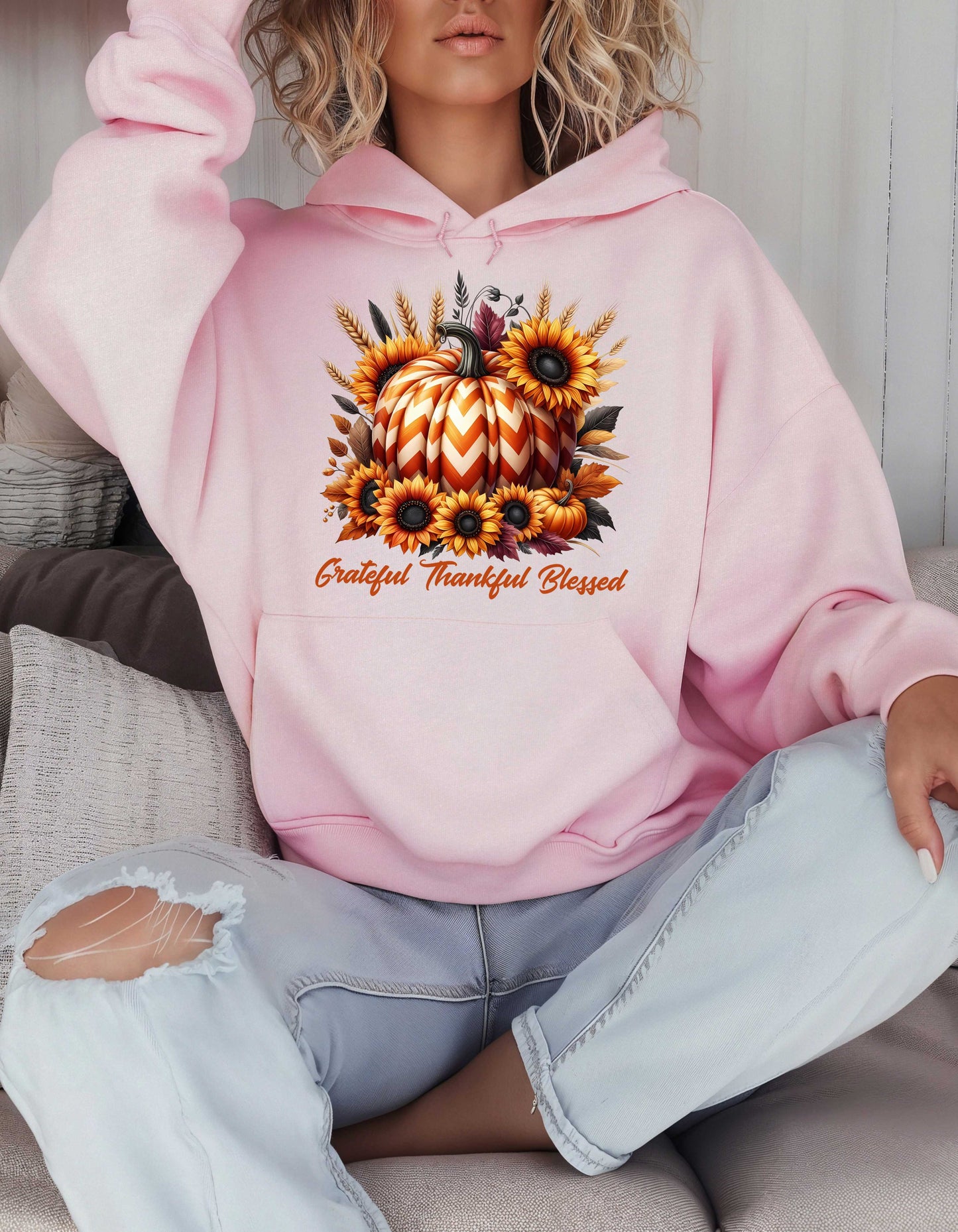 Fall Grateful Thankful Blessed Pumpkin Hoodie Perfect for Thanksgiving Festivities or Any Autumn Occasions