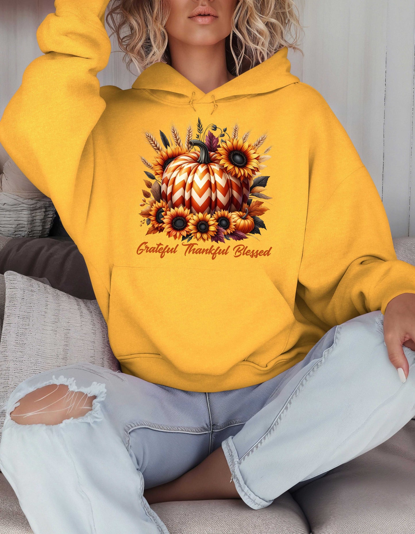 Fall Grateful Thankful Blessed Pumpkin Hoodie Perfect for Thanksgiving Festivities or Any Autumn Occasions