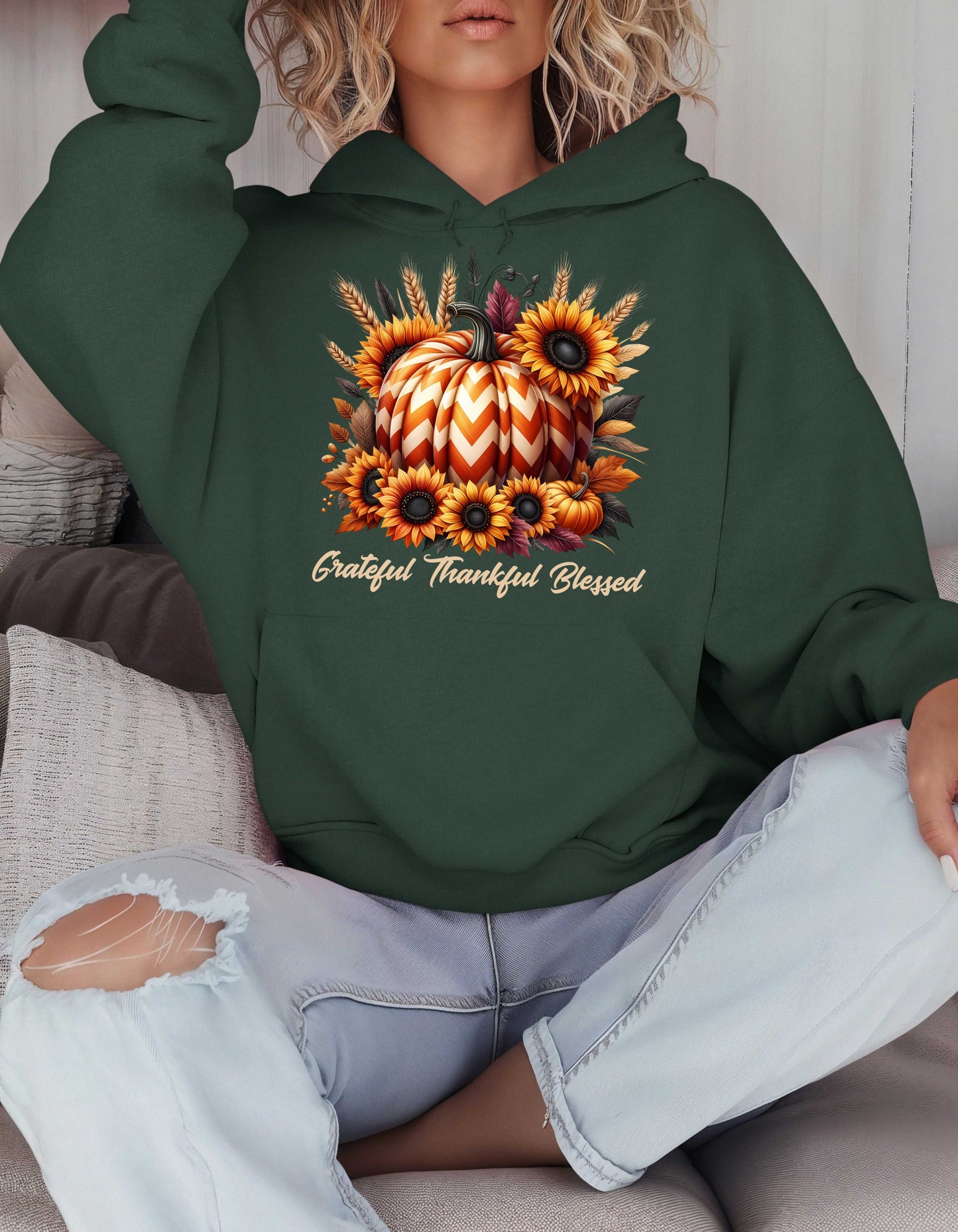 Fall Grateful Thankful Blessed Pumpkin Hoodie Perfect for Thanksgiving Festivities or Any Autumn Occasions