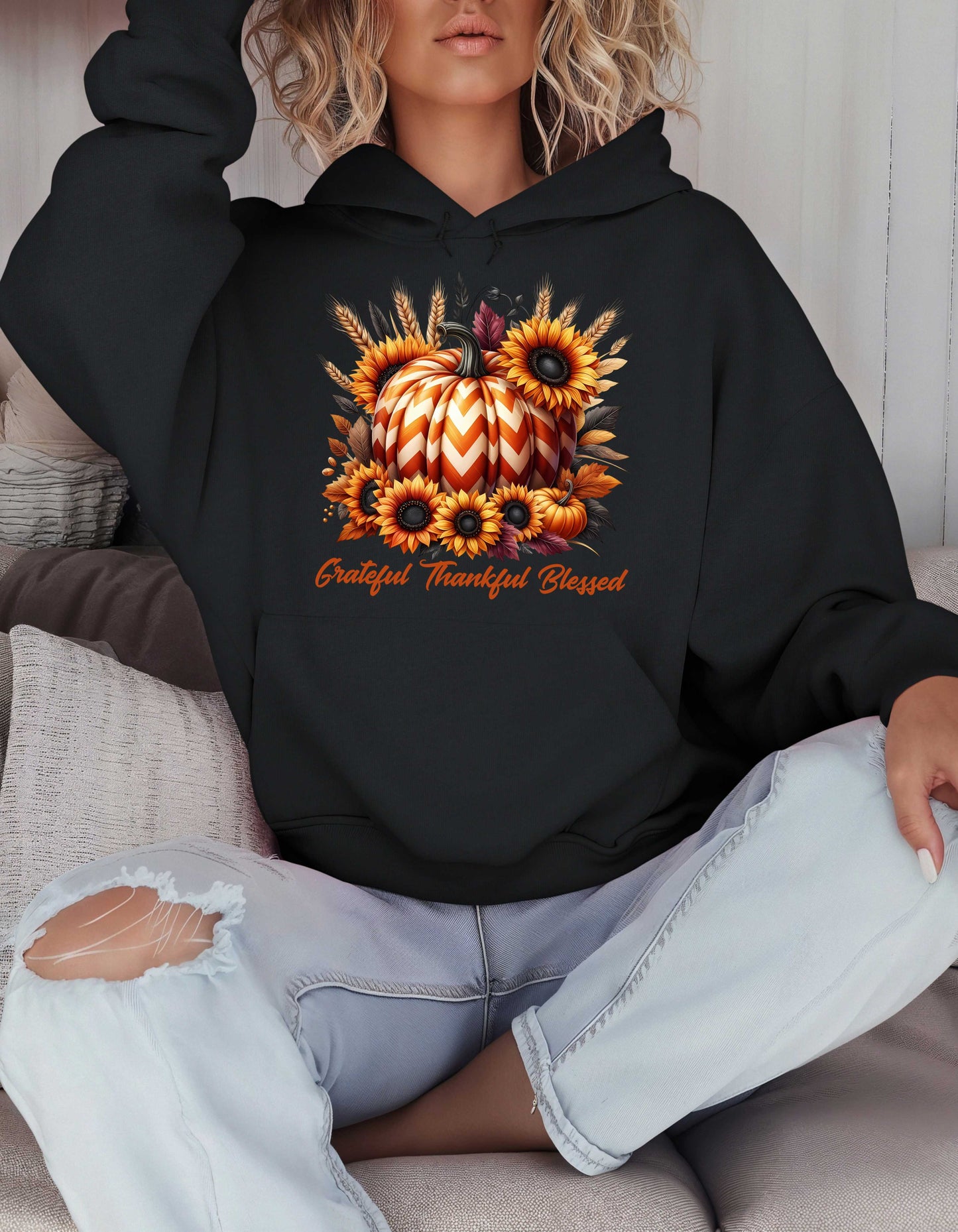 Fall Grateful Thankful Blessed Pumpkin Hoodie Perfect for Thanksgiving Festivities or Any Autumn Occasions
