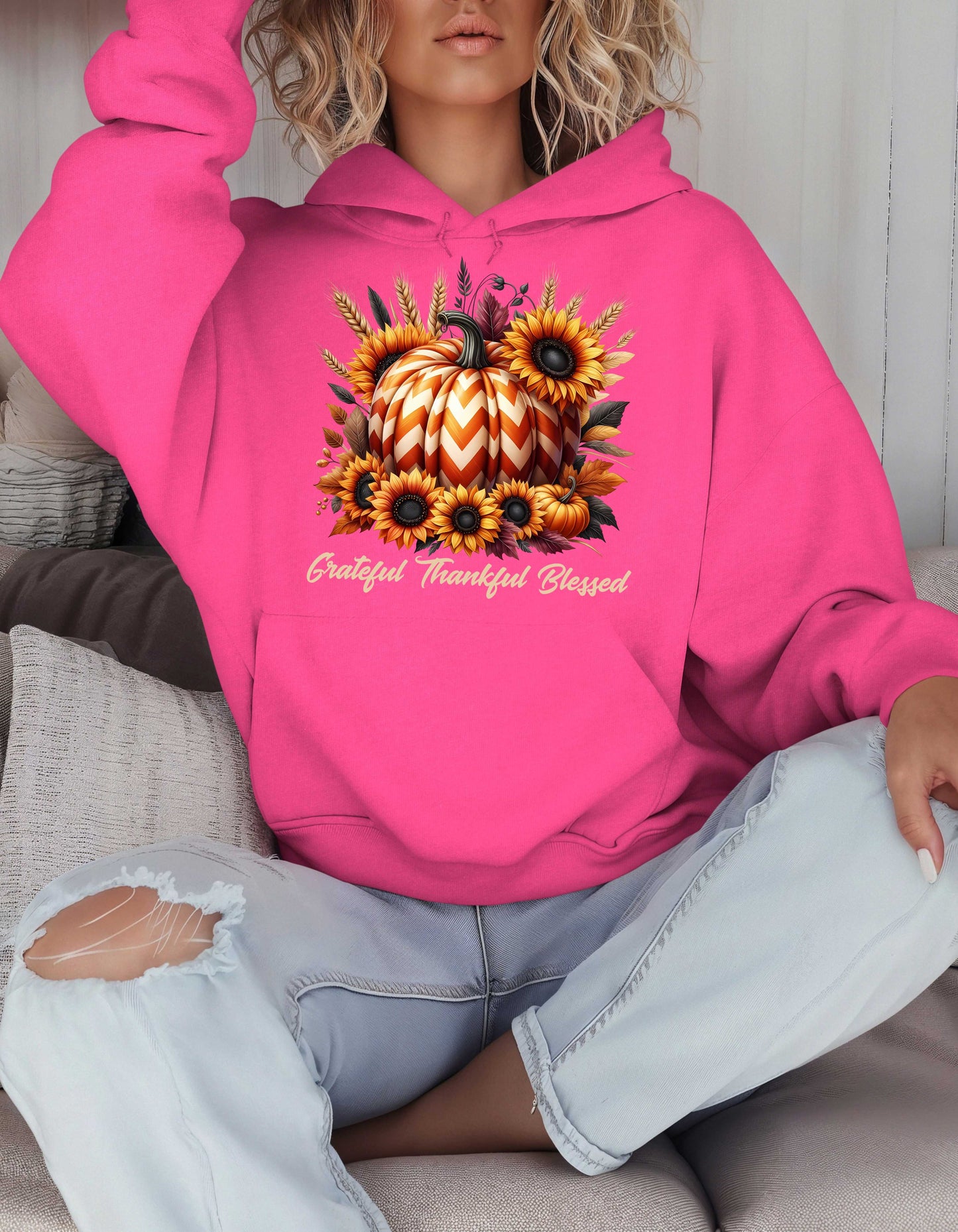 Fall Grateful Thankful Blessed Pumpkin Hoodie Perfect for Thanksgiving Festivities or Any Autumn Occasions