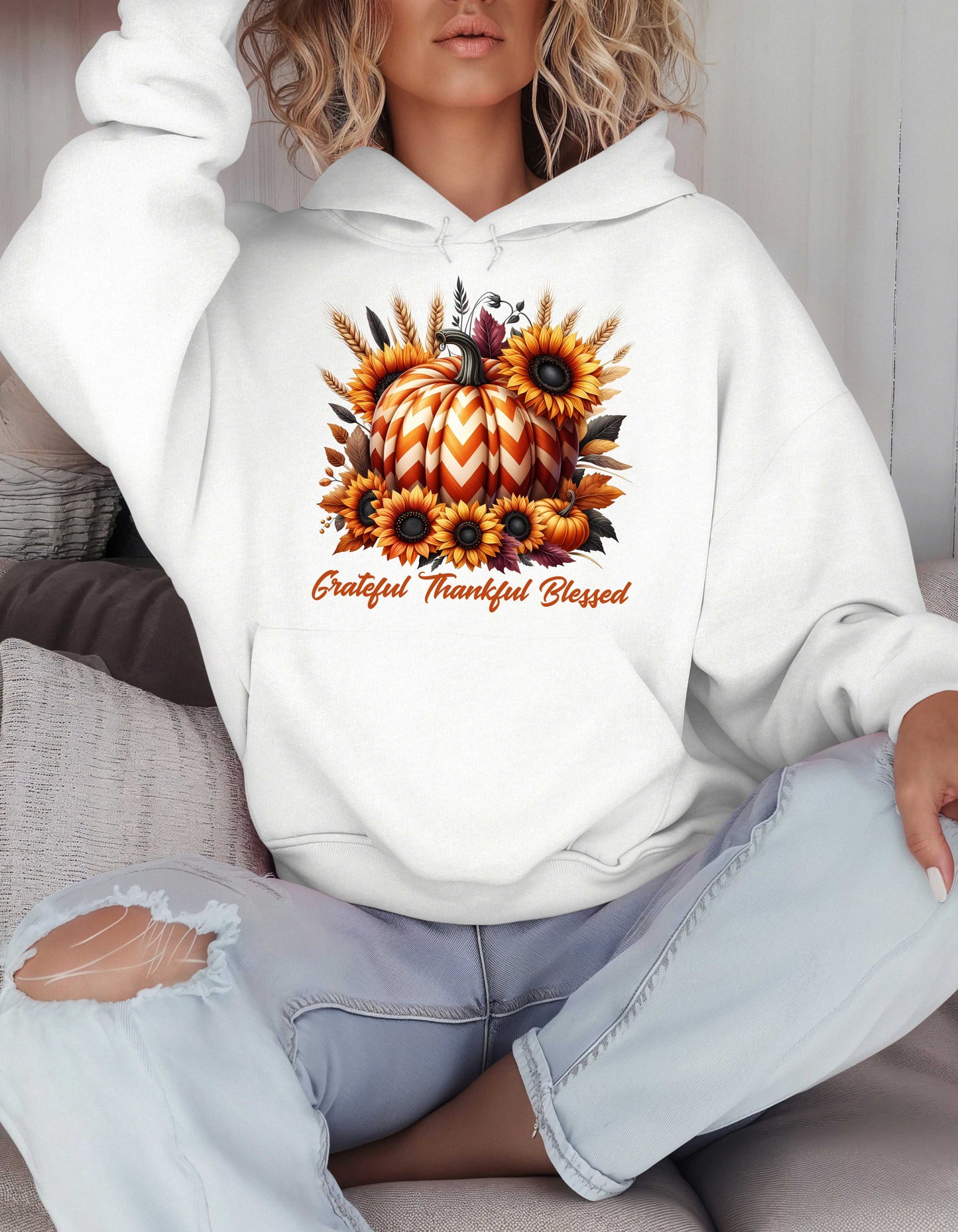 Fall Grateful Thankful Blessed Pumpkin Hoodie Perfect for Thanksgiving Festivities or Any Autumn Occasions