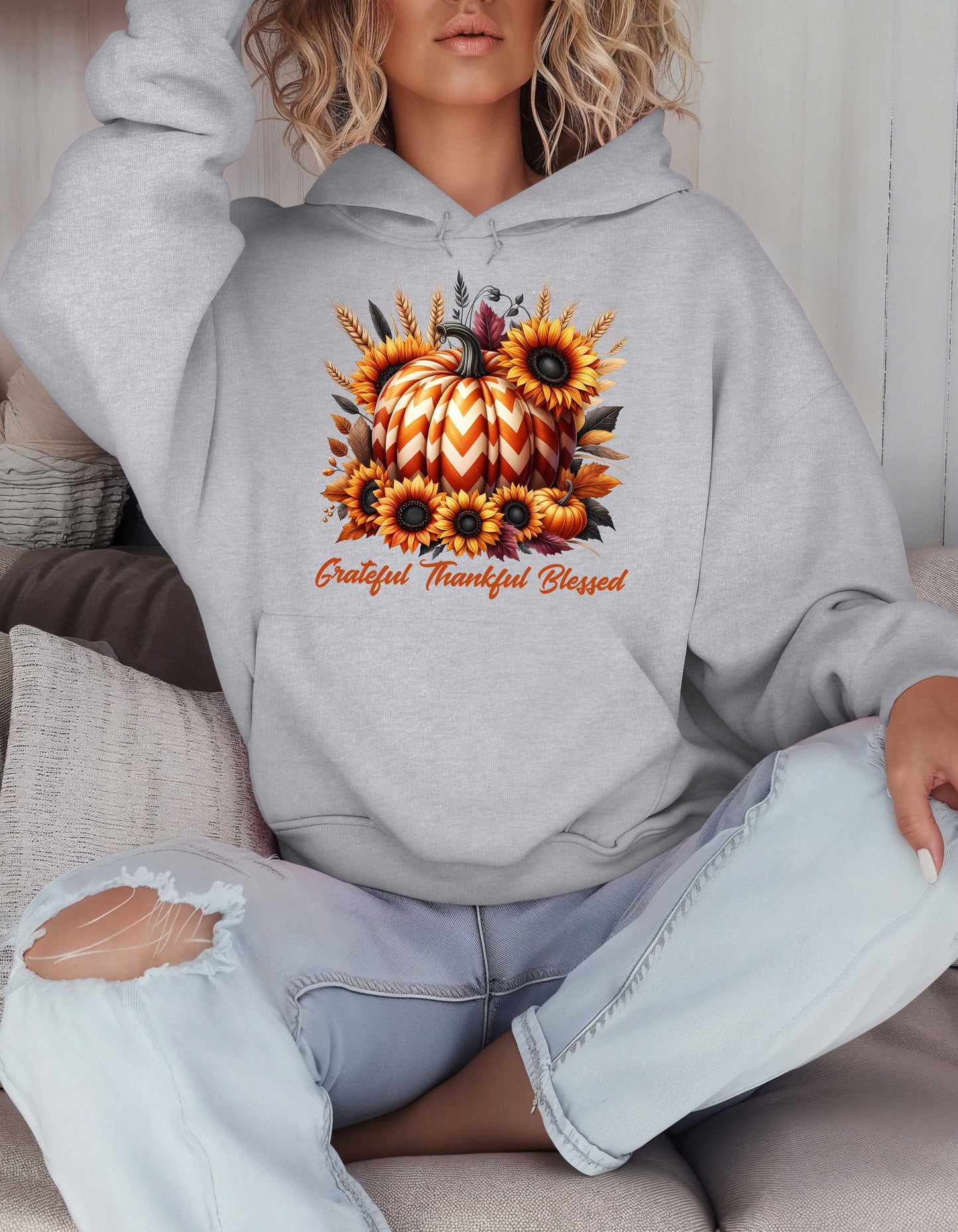 Fall Grateful Thankful Blessed Pumpkin Hoodie Perfect for Thanksgiving Festivities or Any Autumn Occasions