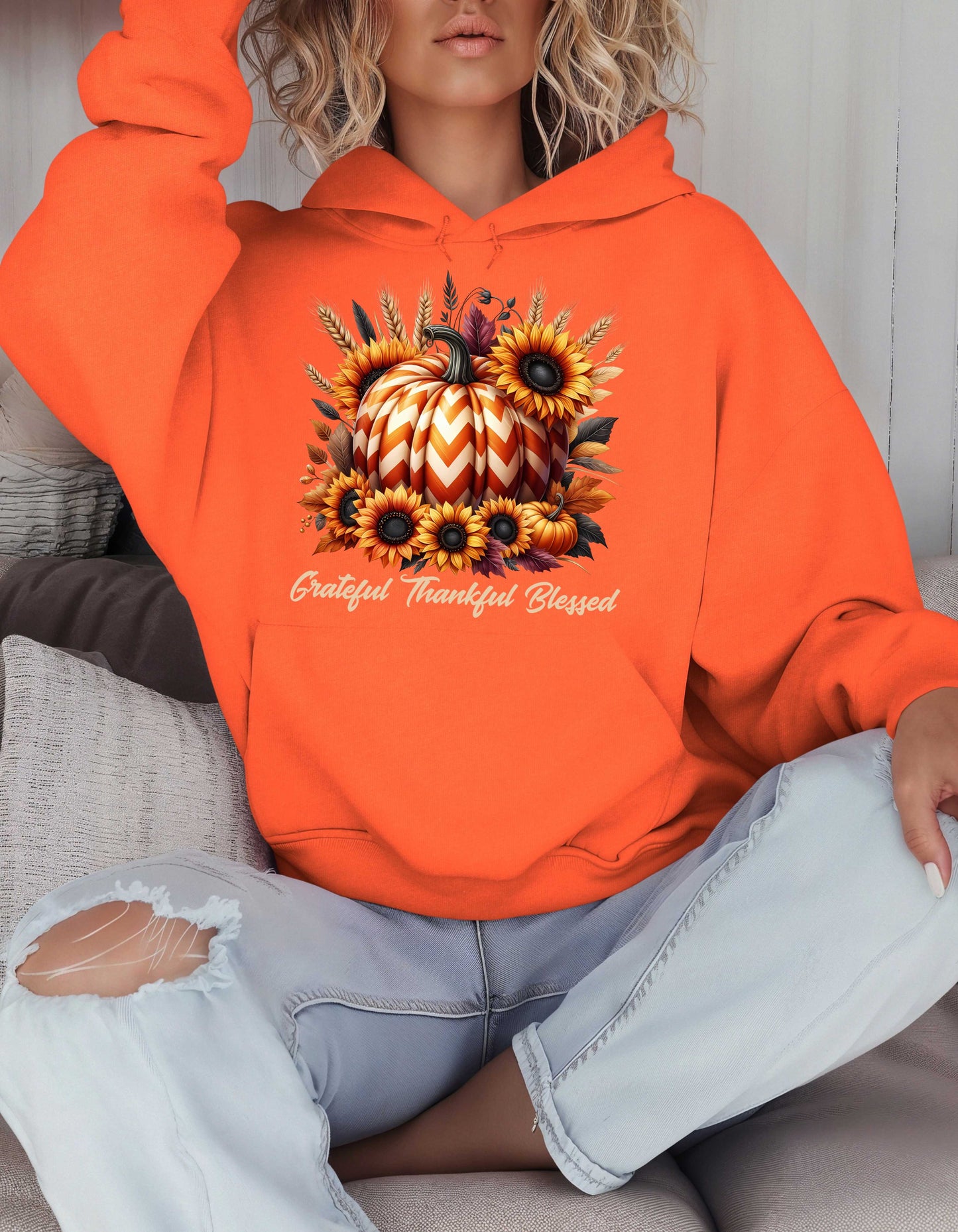 Fall Grateful Thankful Blessed Pumpkin Hoodie Perfect for Thanksgiving Festivities or Any Autumn Occasions