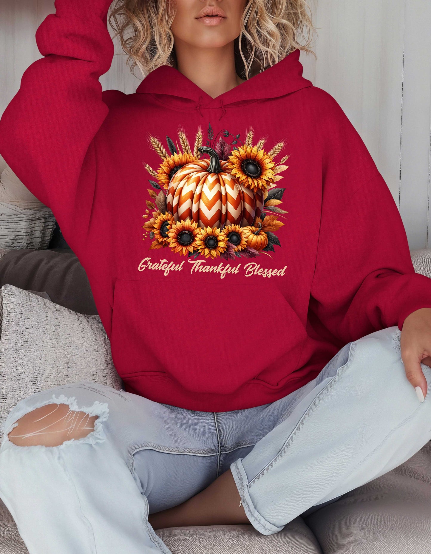 Fall Grateful Thankful Blessed Pumpkin Hoodie Perfect for Thanksgiving Festivities or Any Autumn Occasions