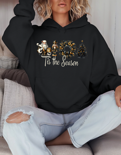 Tis the Season Christmas Hoodie for Women Holiday Sweatshirt with Santa Nutcracker Xmas Wreath & Tree Design-Perfect Secret Santa Gift for Mom