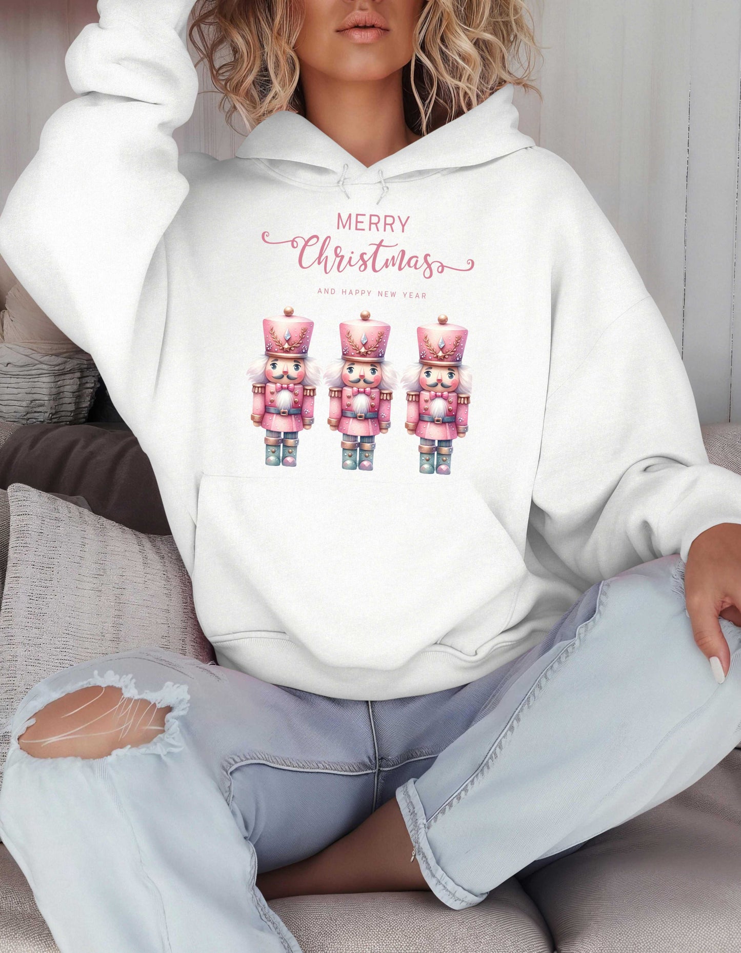 Pink Nutcracker Christmas Hoodie-Perfect for Ballet Lovers Holiday Sweatshirt for Mom White Elephant Gift