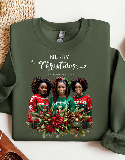 Chic Afro-American Women with Locs Christmas Sweatshirt & Hoodie