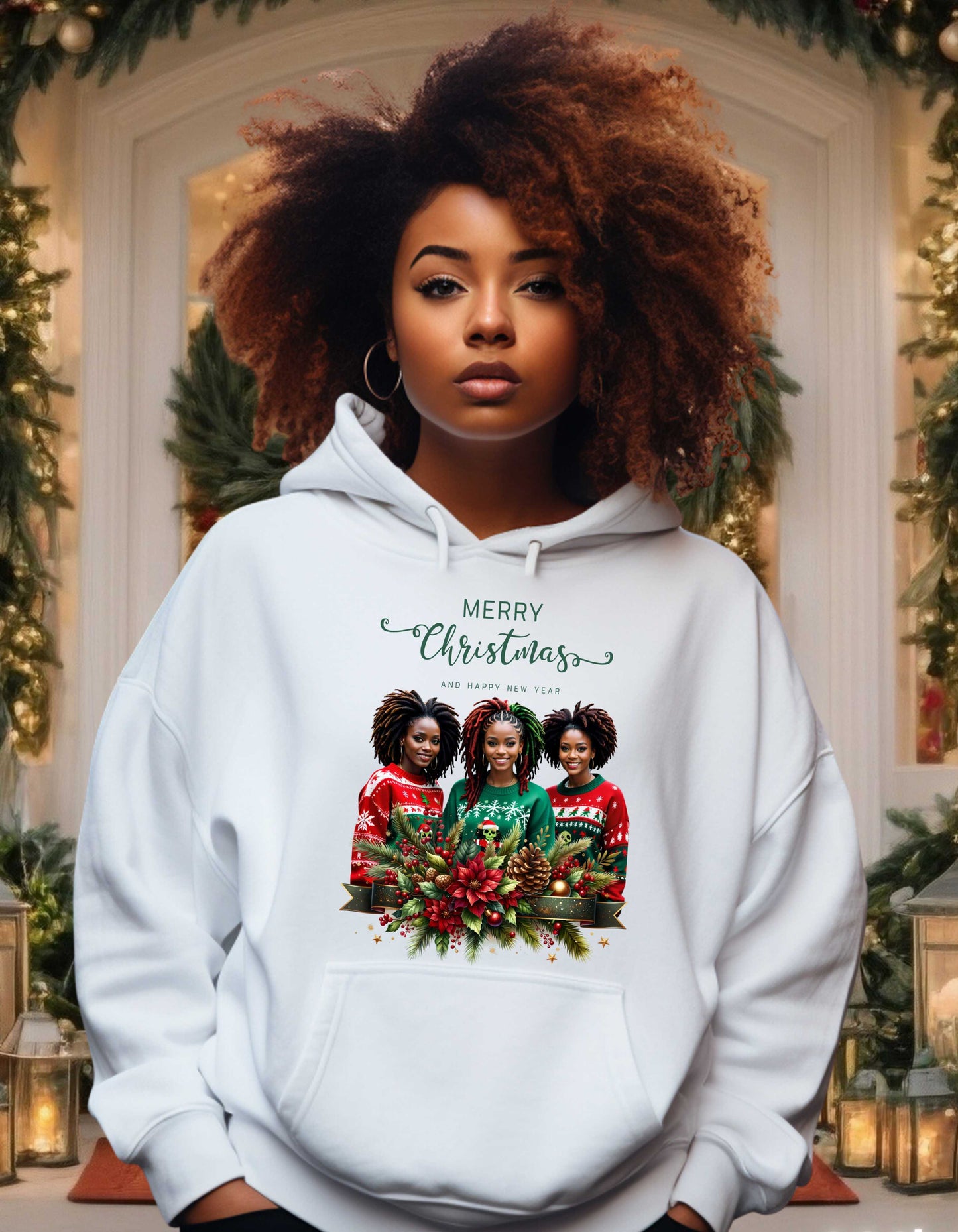 Chic Afro-American Women with Locs Christmas Sweatshirt & Hoodie
