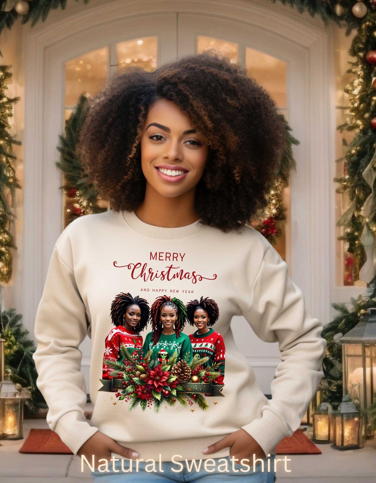 Chic Afro-American Women with Locs Christmas Sweatshirt & Hoodie