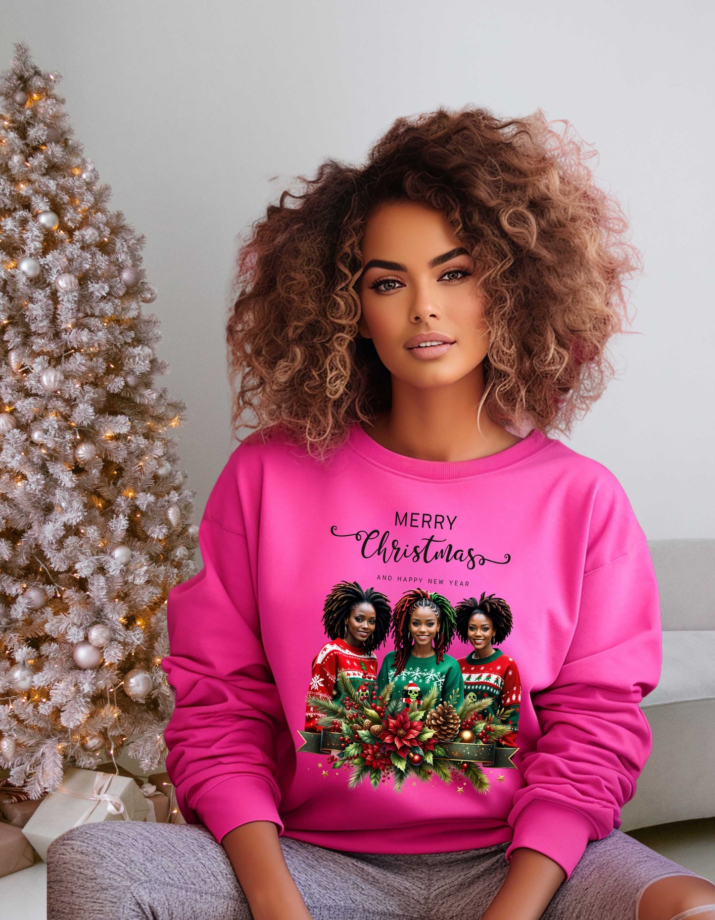 Chic Afro-American Women with Locs Christmas Sweatshirt & Hoodie
