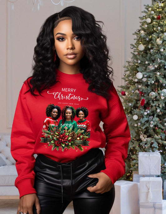 Chic Afro-American Women with Locs Christmas Sweatshirt & Hoodie