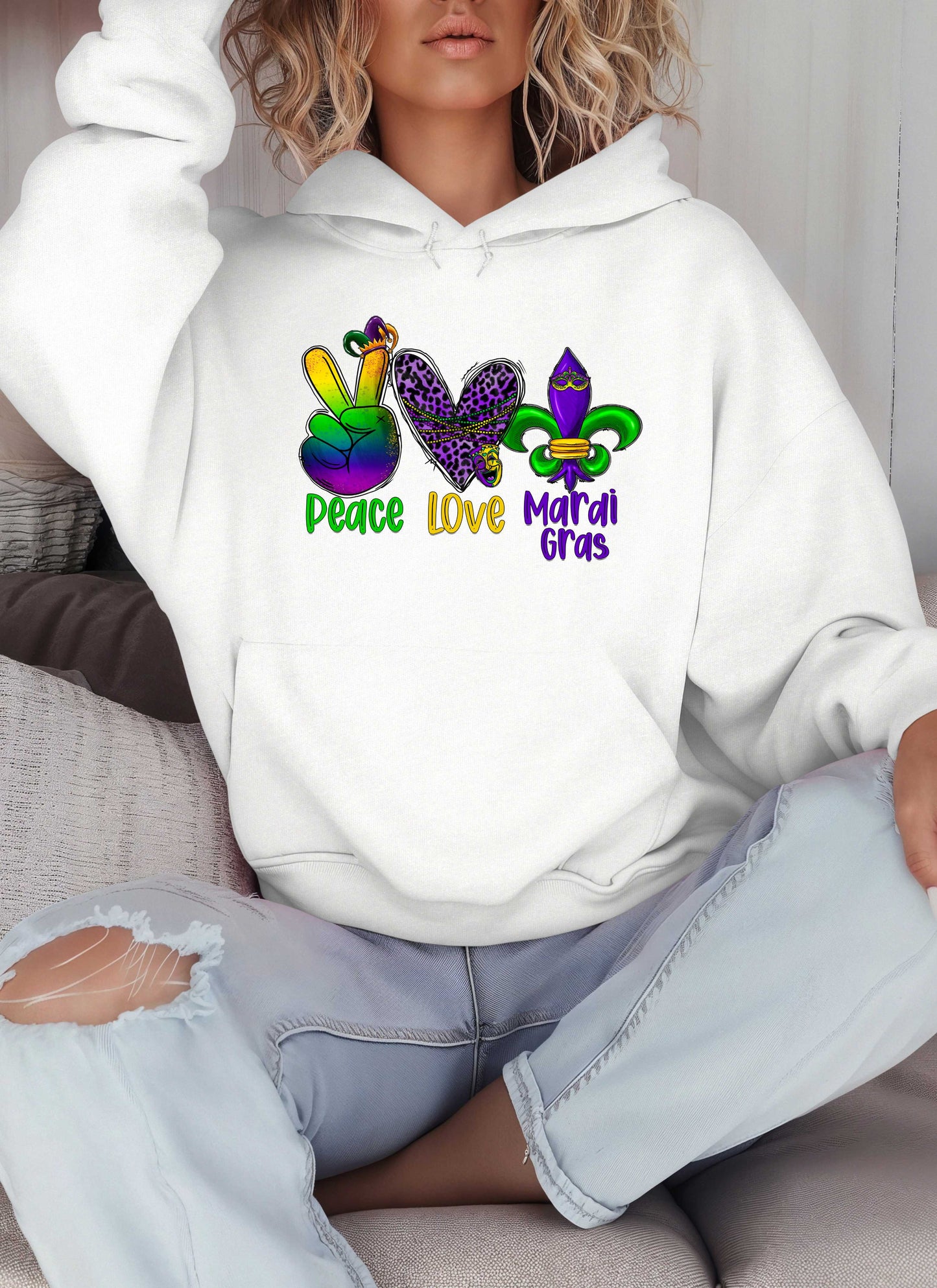 Peace Love Mardi Gras Hoodie-Perfect for New Orleans Carnival Parade & Festival