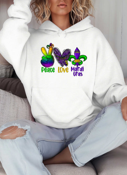 Peace Love Mardi Gras Hoodie-Perfect for New Orleans Carnival Parade & Festival